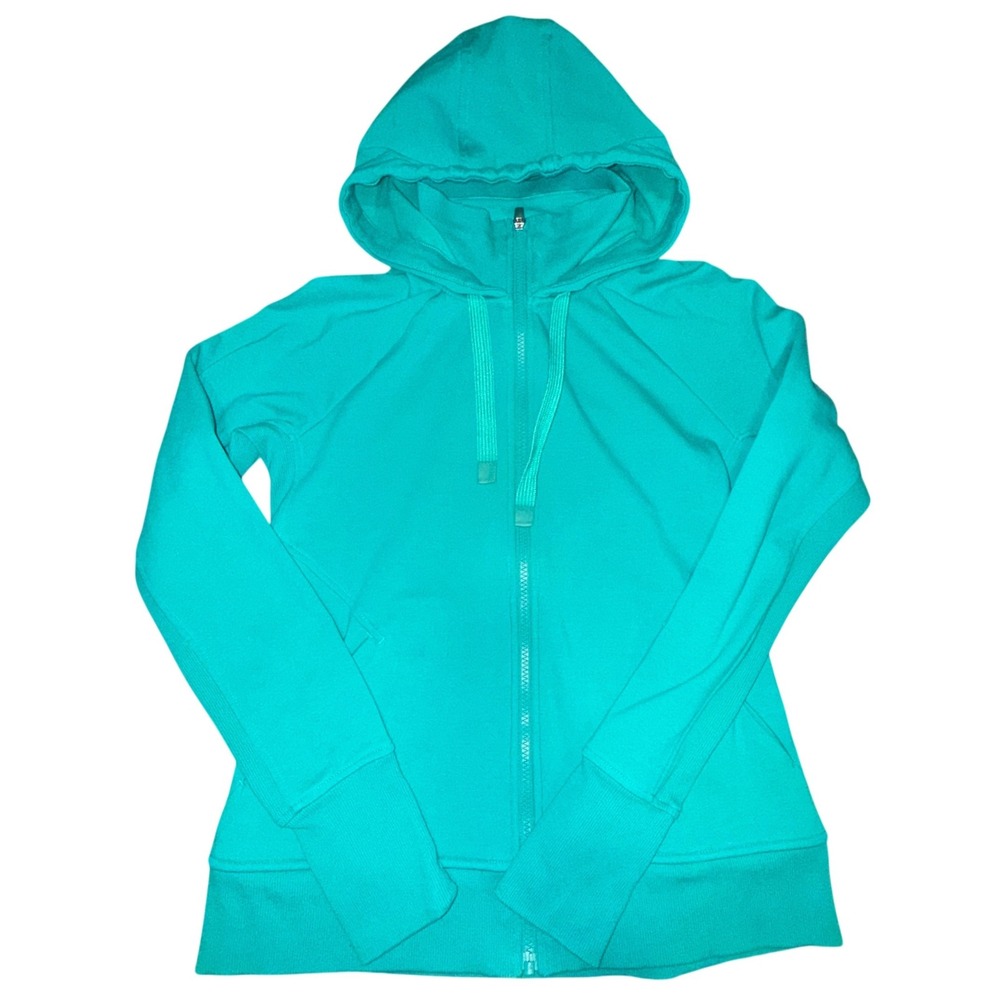 Athleta Teal Zip Up Hoodie Sporty Workout Jacket Thumbholes Women's Size S